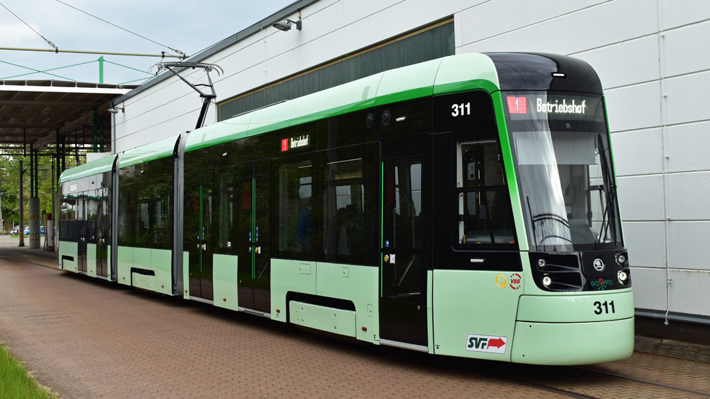 Wagen 311, Typ Skoda 46T auf dem SVF Betriebshof